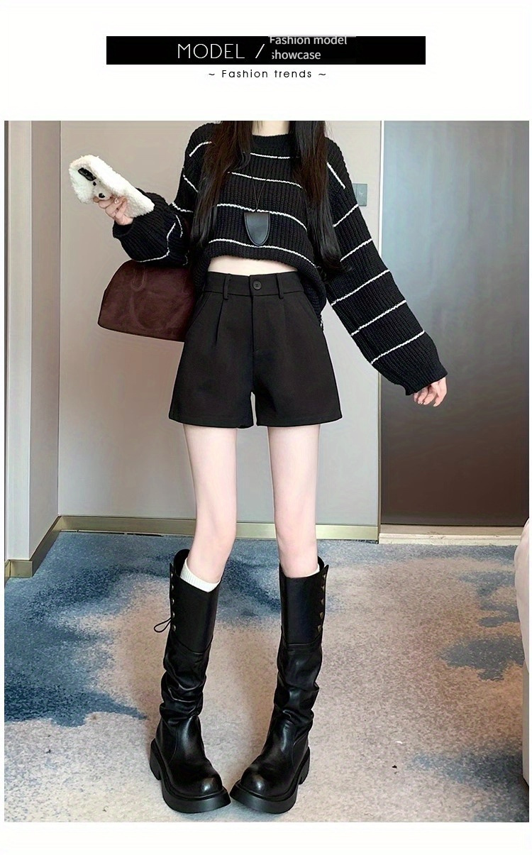 elegant high waist fleece shorts for women slimming a with pockets details 0