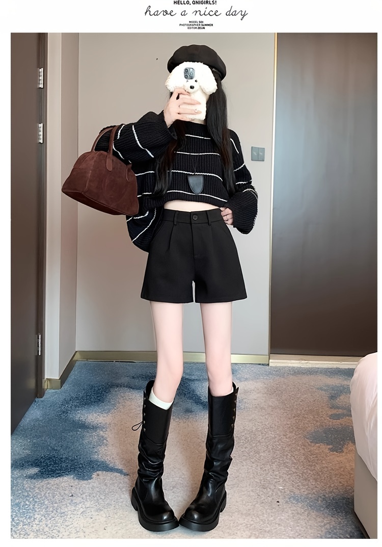 elegant high waist fleece shorts for women slimming a with pockets details 1