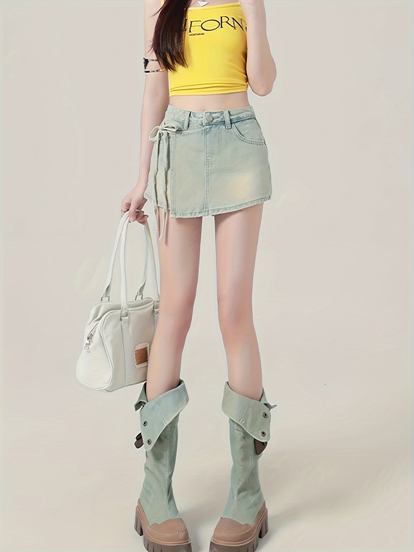 plain washed side chic denim skorts skirted shorts womens denim jeans clothing details 0