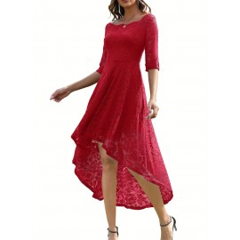 3/4 Sleeves Lace High-Low Off Shoulder Bridesmaid Dress, Cocktail Party Dress for Church Wedding Guest Formal Party