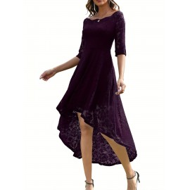 3/4 Sleeves Lace High-Low Off Shoulder Bridesmaid Dress, Cocktail Party Dress for Church Wedding Guest Formal Party