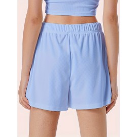 Sold Ribbed Elastic Waist Shorts, Casual Basic Shorts For Summer & Spring, Women's Clothing