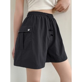 Summer Chic Drawstring Cargo Shorts - Comfortable Polyamide Fabric, Machine Washable, Solid Color, Casual Style for Women - Perfect for Outdoor Activities