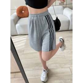 Women's Casual Sporty Shorts - Loose Fit, Mid-Rise with Drawstring Waistband, Breathable Polyester, Letter Print Design for Spring/Summer/Fall