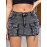 Women's Elegant Vintage Grey Denim Mini Skirt With Flap Pockets, Zipper Button Closure Cargo Denim Skirt