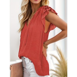Women's Casual V Neck Tops Drawstring Short Sleeve T Shirt Blouses