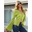 Solid Pleated V Neck Blouse, Casual Button Front Bell Sleeve Blouse For Spring & Fall, Women's Clothing